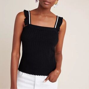 dh New York Anthropologie Black Ruffle Knit Tank Top Small
